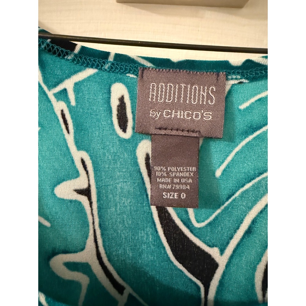 Chicos Additions Womens Teal Black Monstera Leaf Tropical Tank Top Size 0 S - Picture 2 of 3
